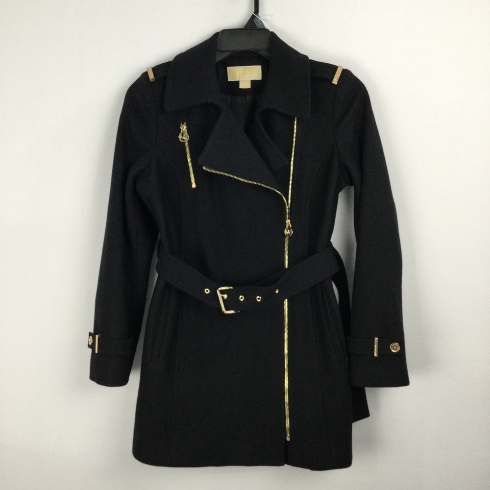 Michael Kors Black Belted Wool Women's Coat Petite womens size 6 petite